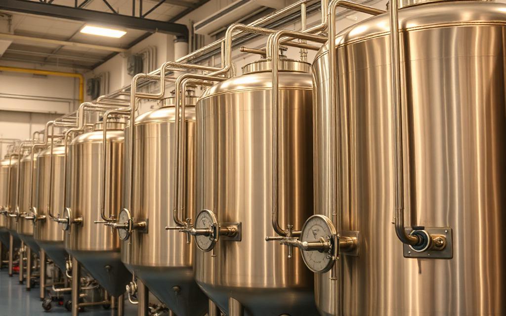 Stainless steel mixing tanks at the R'Standpro manufacturing facility