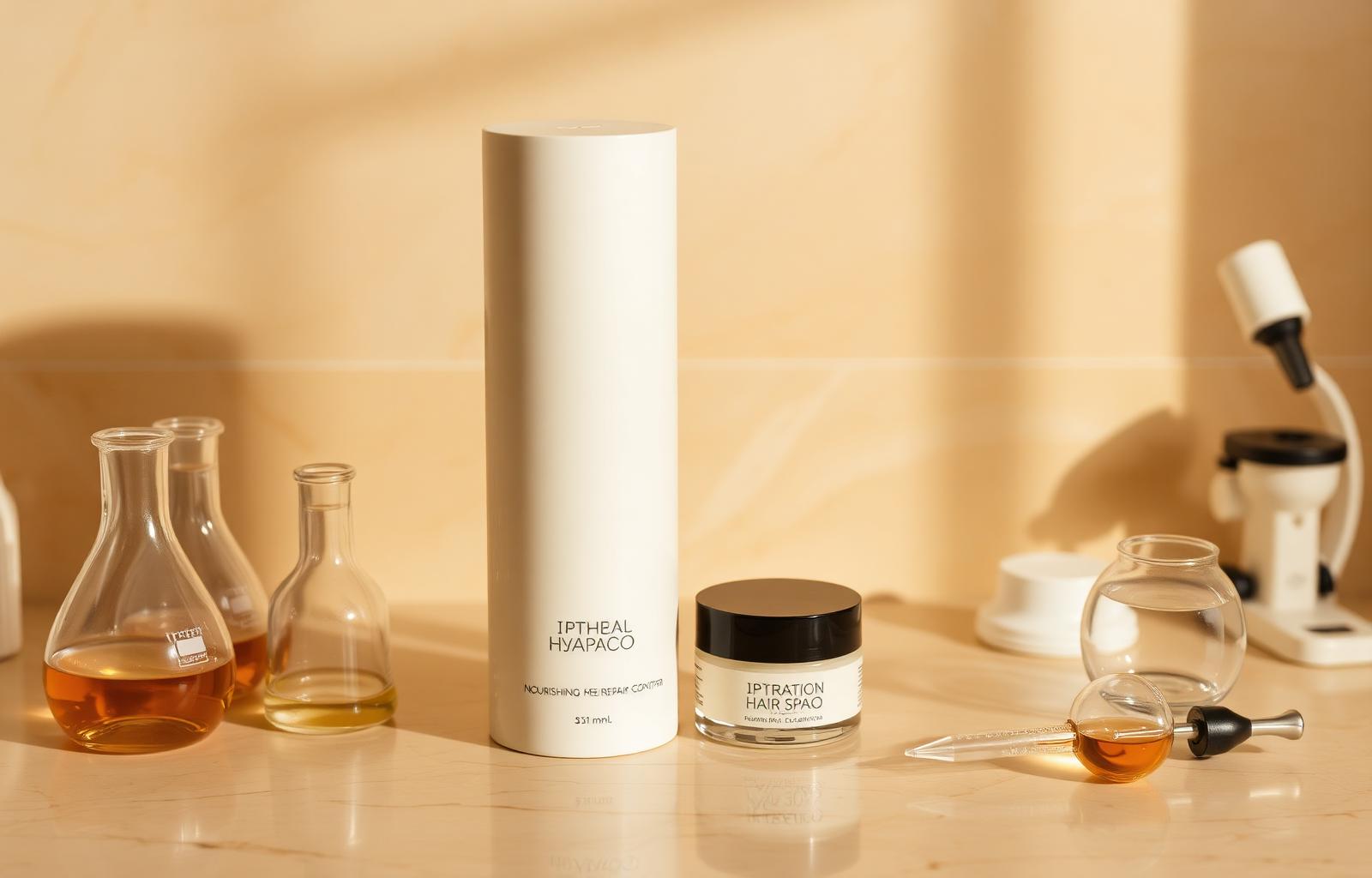 R'Standpro product lineup on a marble counter beside laboratory beakers